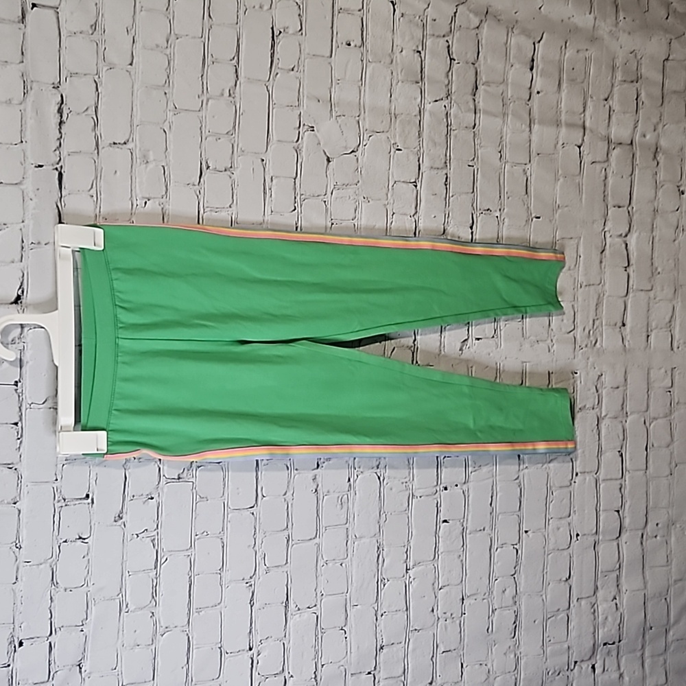 Cat & Jack Green Leggings with Pink and Blue Side Stripes